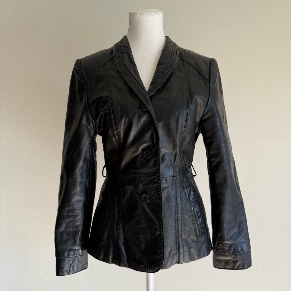 Berman’s Vintage Black Genuine Leather Blazer Jacket Women’s Size 10 80s / 90s